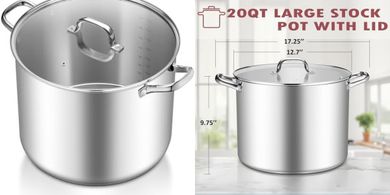 TeamFar 20QT Tri-ply Stainless Steel Stock Pot with Lid
