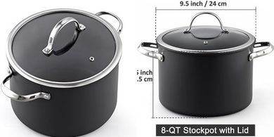 8-Quart Black Hard-Anodized Nonstick Stockpot with Glass Lid
