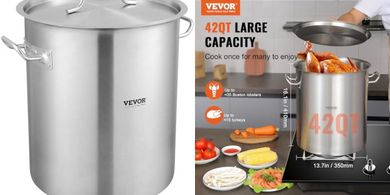 VEVOR 42-Quart Stainless Steel Stockpot with Strainer & Lid
