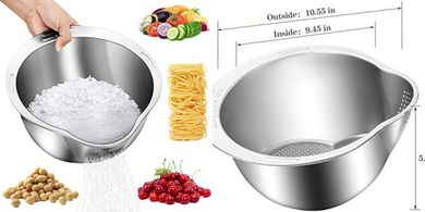 4-in-1 Stainless Steel Rice & Veggie Washer/Strainer Bowl
