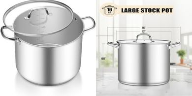 TeamFar 16QT Stock Pot, Stainless Steel Stockpot Large Induction Cooking Pot with Lid & Tri-ply Bottom, for Soup Seafood Cooking, Sauce Canning, Non Toxic & Heavy Duty, Various Stovetops Suitable