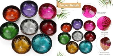 Maxcheck 8-Piece Coconut Bowl Set: Reusable, Colorful Bowls for Serving & Decor
