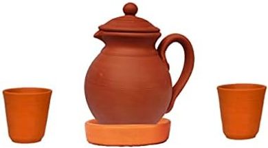 Terracotta Water Pitcher with Tray & Glass (1.5 qt)
