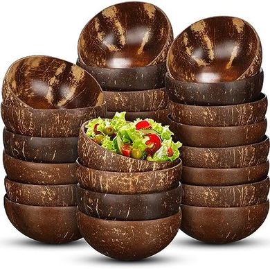 Coconut Shell Bowls: 24 Polished Wooden Bowls for Smoothies & Salads
