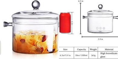 Clear Glass Simmer Pot with Lid: Stovetop Safe, 1.5L
