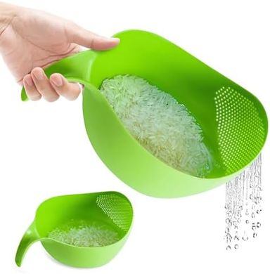 Green Plastic Rice & Quinoa Strainer with Handle
