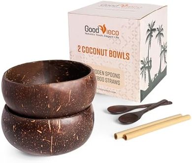 Polished Coconut Bowls & Bamboo Straws – Vegan-Friendly Eco Gift
