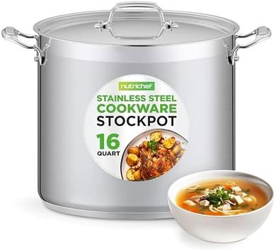 NutriChef 16-Quart Stainless Steel Stockpot: Heavy-duty, dishwasher-safe, induction compatible.
