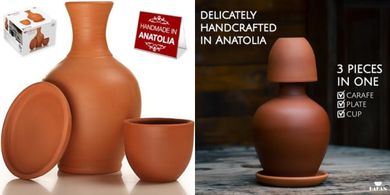 76 oz Terracotta Water Pitcher Set with Cup & Platter
